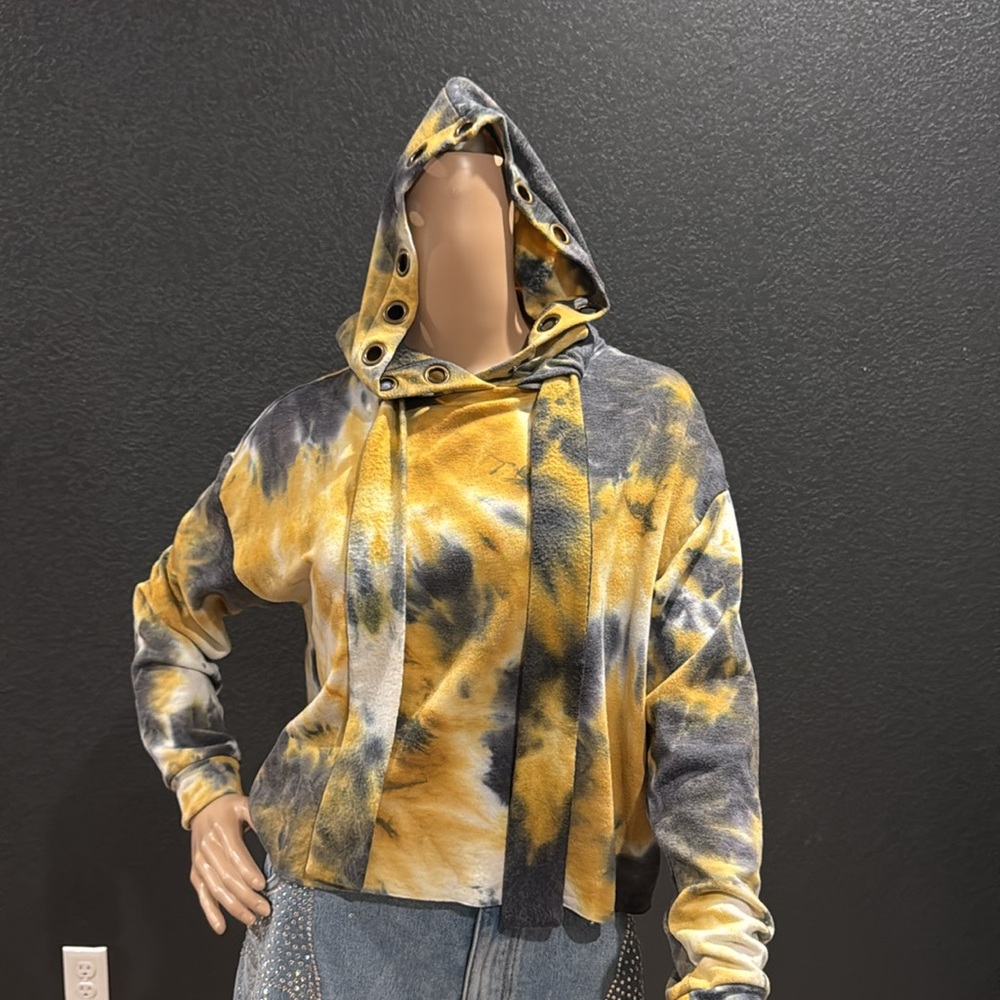 Gilded Intent Gold and Gray Tie-Dye Hoodie ..Colorful Edgy .. Street Style
